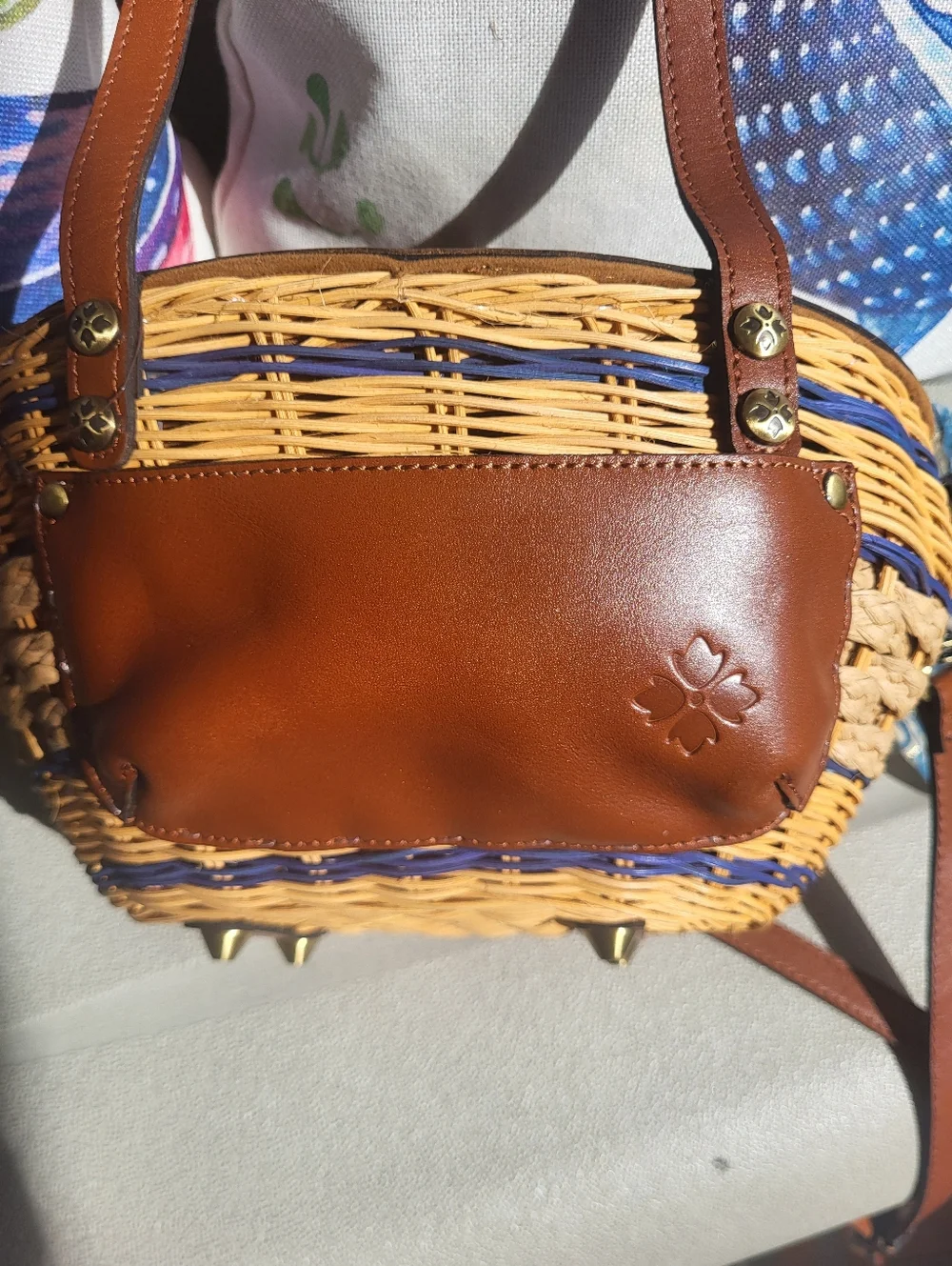 Patricia Nash Woven Straw Bag with Brown Leather Trim - Picture 5 of 6